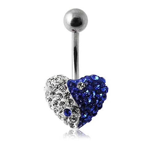 Blue and Clear YING YANG on 12MM Multi Preciosa Crystal Stone HEART Ball Belly jewelry