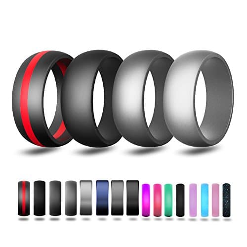 Silicone Wedding Ring For Men,Wedding Bands 4 Rings Pack-8.7 mm wide,Red Line,Black,Darkl Gray,Gray
