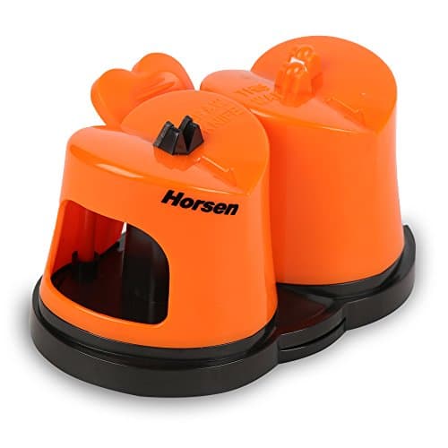 Horsen Knife Sharpener with Suction Cup ,Coarse and Fine Sharpening System (Orange)