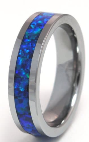 8mm Precious Opal Tungsten Ring with a Brilliant Display Dark Blue Fire (9)