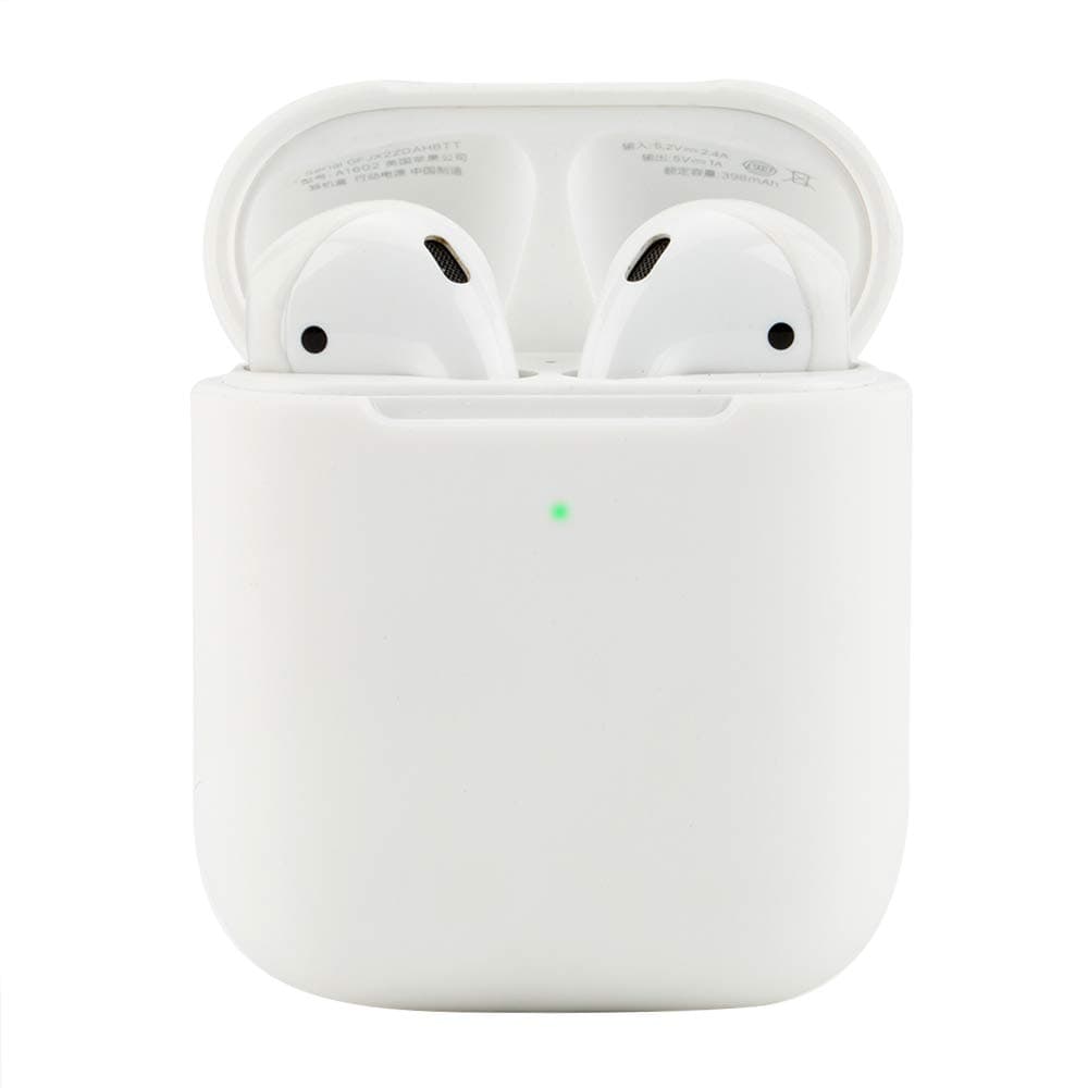 Protective Airpods Case[Front LED Visible][Made of 2 Pcs] Shock Proof Soft Skin for Airpods Charging Case1&2-White