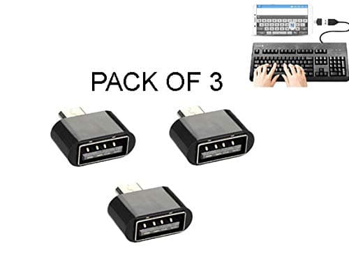 AVMART (Pack of 3) Micro USB On-The-Go OTG Adapter for Smartphones (Black)