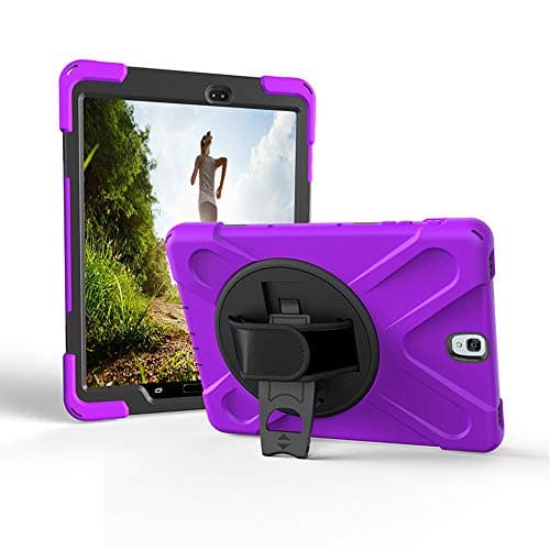 Galaxy Tab S3 9.7 Case T820 T825, KIQ Heavy Duty Rugged Hybrid Cover, Kickstand, Handstrap, Screen Protector for Samsung Galaxy Tab S3 9.7" SM-T820 SM-T825 (Purple)