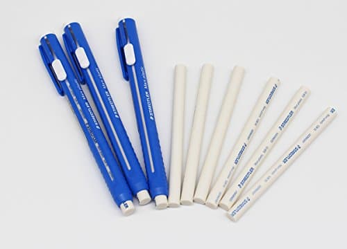 STAEDTLER Stick Eraser Set - Mars plastic 528 50 Pen Shape Eraser 3set + Refills 6pieces / Solid eraser with little residue / Length adjustable body / German brand