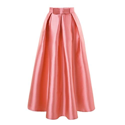 ISYITLTY Women's Winter Solid Pleated Party OL Full Long A-line Skater Skirts PinkS