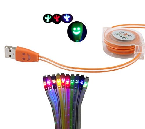 39 Inch Self Winding Color Changing Cable Smiley Face High Speed USB 2.0 Micro USB Charging Cable Compatible With Android Samsung HTC LG Note2 Galaxy S3 S4 Data Sync Charger Cord Nokia Nexus BlackBerry Motorola and More esca5-6