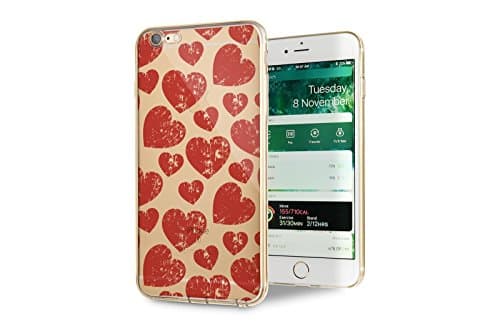 iPhone 7 Plus Case - Exkokoro 4.7 Inch Transparent Ultrathin iPhone Case with Cartoon Pattern, Drop Protection, Shock Absorption, With Dust Plug, TPU Material Soft Case (Red Heart)