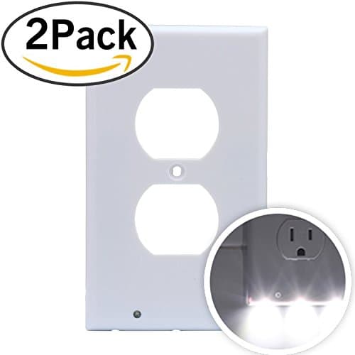 Outlet Cover Plates Wall Covers With LED Light Toggle Plug Nightlight In White Decorative - Electric Night Blank Switch Wallplate Lights Electrical For Sensor Light Angel Duplex 2 Pack