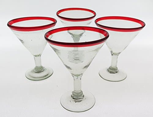 Mexican Glass Martini Red Rim 10 Oz (4)