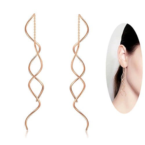 Free Style Threader Drop Dangle Earrings 18K Gold Plated Double Sided Curve Earrings for Women