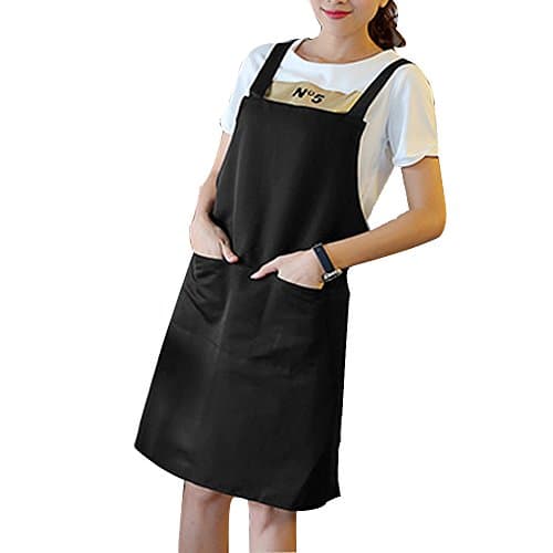 Adjustable Bib Apron with Pocket, Canvas Cooking Kitchen Aprons for Men and Women, Waterproof，Extra Long (BlackC)