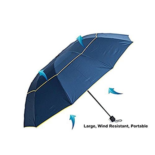 T TTOTT Folding Large Golf Umbrella Compact &amp; Lightweight 60-inch Arch span Waterproof &amp; Windproof Double Canopy Vented Golf-sized Large Travel Umbrella with Small Folding Length 11.8inch