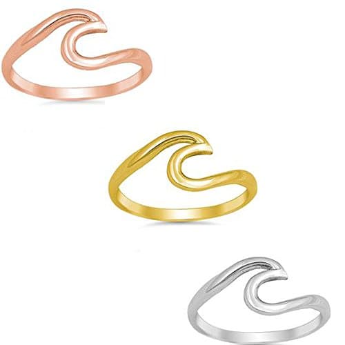 OMEGA DIAMOND CO Wave Ocean Beach Design Yellow,Rose 925 Sterling Silver Promise Ring (gold-plated-silver, 5)