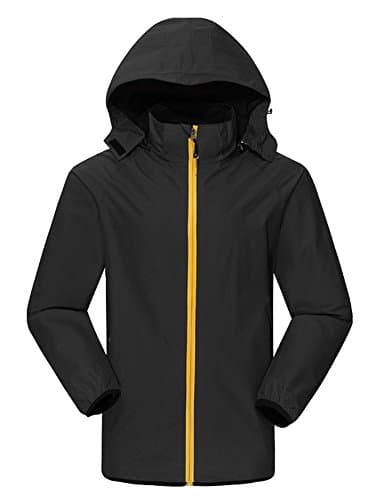 Cloudy Men's Spring Waterproof Front-Zip Hooded Rain Jacket(Black,US S/Asian2XL)