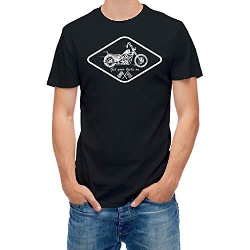 Tshirt Motorcycle chequered flag race Black M