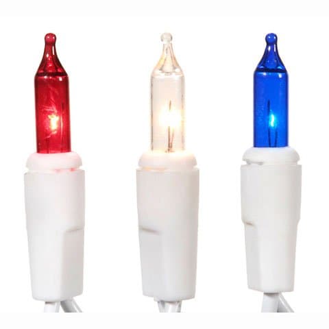 Patriotic Red, White and Blue Light Set-White Cord-35 Bulbs (12 Feet)
