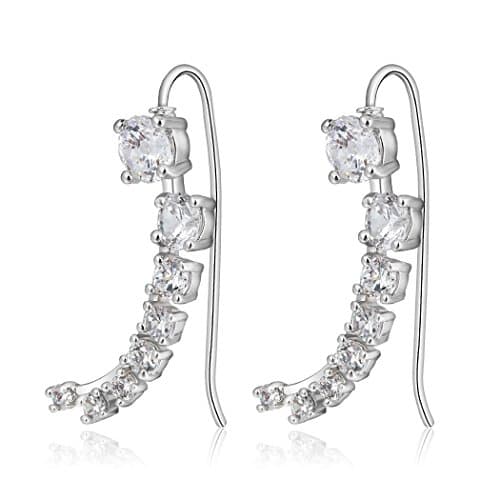 Bezel-set CZ Curved Ear Crawler Cuff Earrings