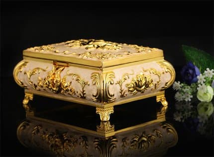 Ornate Antique Finish Rectangular Trinket Jewelry Box , gold and white gold jewelry box