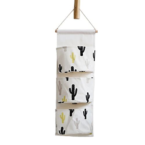 Orino 3 Pockets Wall Mounted Storage Bag Over The Door Storage Pockets Wall Door Closet Hanging Organizers for Bedroom, Kitchen, Office, Washroom (Cactus)
