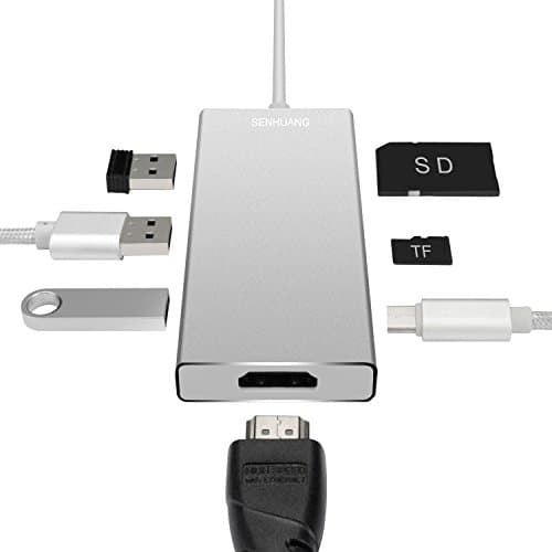Senhuang USB Type-C Hub, 7 in 1 Multi-Port USB C Combo Hub Adapter with 4K HDMI Output,USB-C Charging Port,3 USB 3.0 Ports,SD/Micro Card Reader (Silver)
