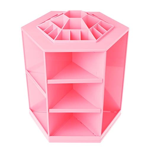 AISme Brush Makeup Storage Case 360-degree Rotating Cosmetic Organizer Jewelry Holder (Pink)
