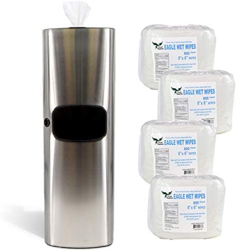 Texas Ragtime Eagle Wipes New Sanitizing Wipes Dispenser and Trash Can Set for Gyms, Offices, Hospitals, Schools, Restrooms with 800ct/roll Eagle Wet Wipes Antibacterial Gym Wipes 4 Rolls 3200 Sheets