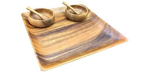 12-Inch Square Serving Tray and Plate with 4-inch Dipping and Nut Bowls with Spoons, Set of 5