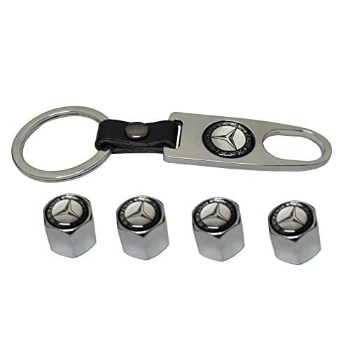 AEMULUS Combo Set Silver Tire Valve Stem Air Caps Cover and Keychain Tire Decoration For Car Auto Mercedes