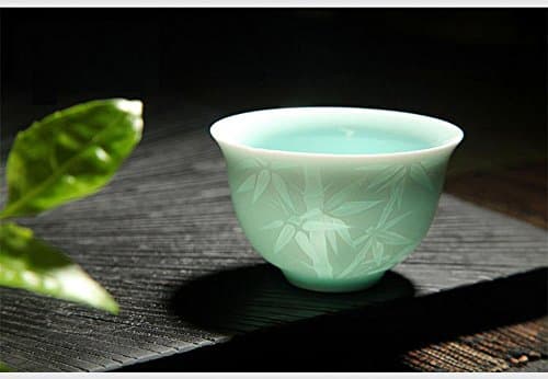 Ceramic Story Celadon Porcelain Tea Cup, Tea Bowl,Bamboo Pattern,Set of 4 (powder green)