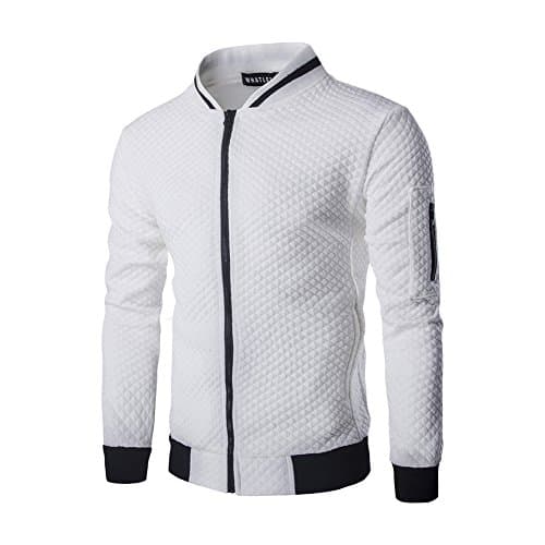 SHDAS Men's Slim Fit Zip Up Square Pattern Quilted Bomber Jacket