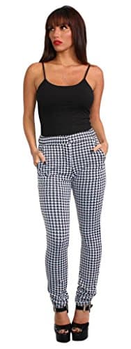 Tlv Styles Women's Houndstooth Print Pants S Black White