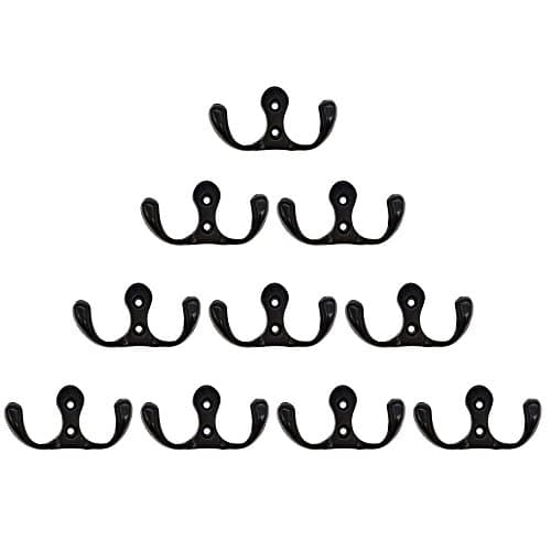 Richohome Double Prong Robe Hook Wall Mounted Hook Hangers 10 Pack, Black