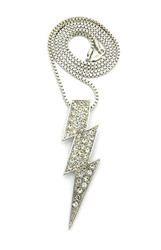 SANDRA Retro Crystal Lightning Bolt Pendant &amp;2mm/24" Box Chain Necklace