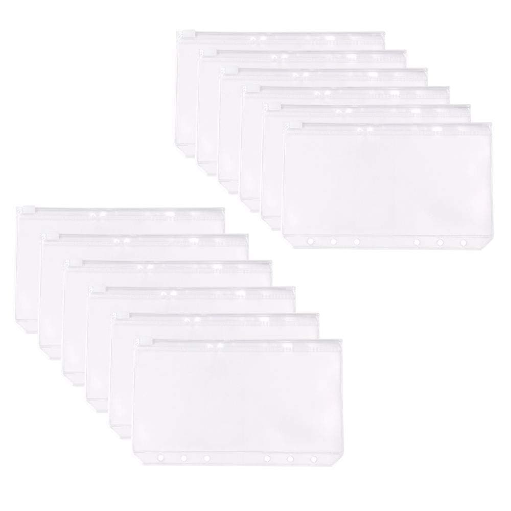 12 PCS Binder Pockets Waterproof PVC Pouch Document Filing Bags for 6-Ring Notebook Binder, A6 Size Binder Zipper Folders