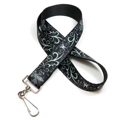 Fleur-De-Lis with Filigree Black Gray Auto Lanyard