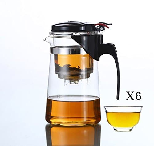 UniversalD - Glass Filtering Tea Maker Teapot With a Warmer and 6 Tea Cups 500ml/600ml/750ml (600ML.)