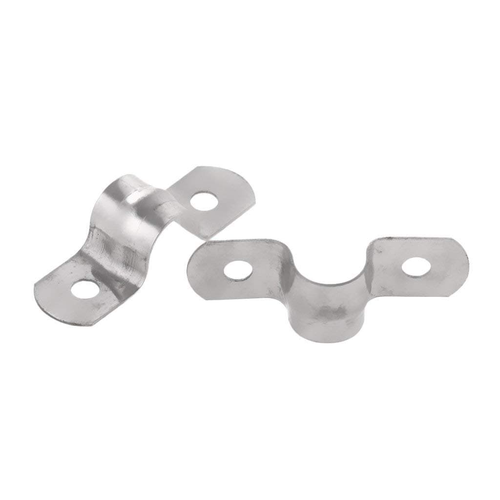 2 Pieces Silver Stainless Steel Hanger U Shaped Saddle Clamp Tube Pipe Clip,2 Holes (12mm)