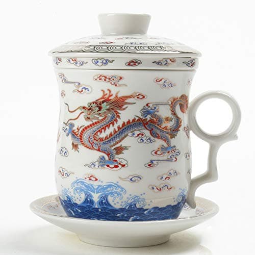 Ceramic Tea Mug (10.5oz) with Infuser and Lid, TEANAGOO-Neptune(WD), Travel Teaware with Filter Chinese Dragon, Tea Cup Steeper Maker, Brewing Strainer for Loose Leaf Tea,Diffuser for Tea Lover Teamug