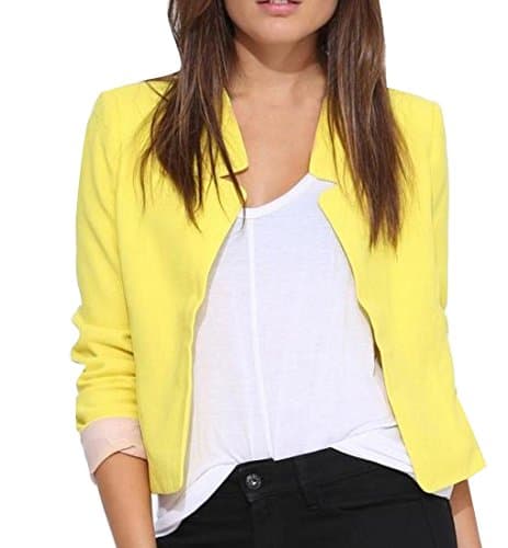 Zimaes Women's Slim Fitted Lightweight Notch Lapel Patch Suit Coat Yellow S