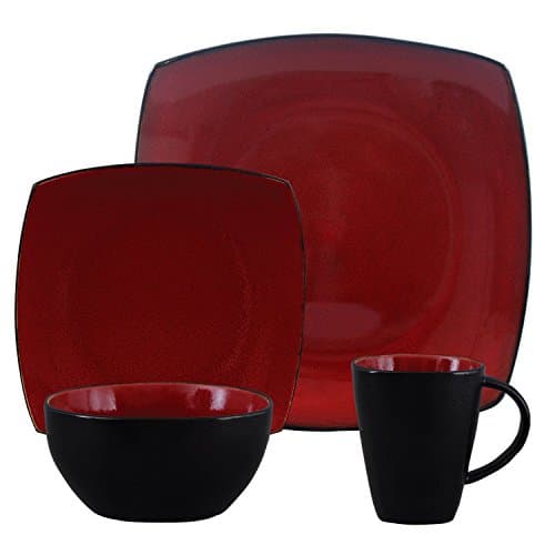 Stoneware Solid Print Red 16-piece Square Dinnerware Set