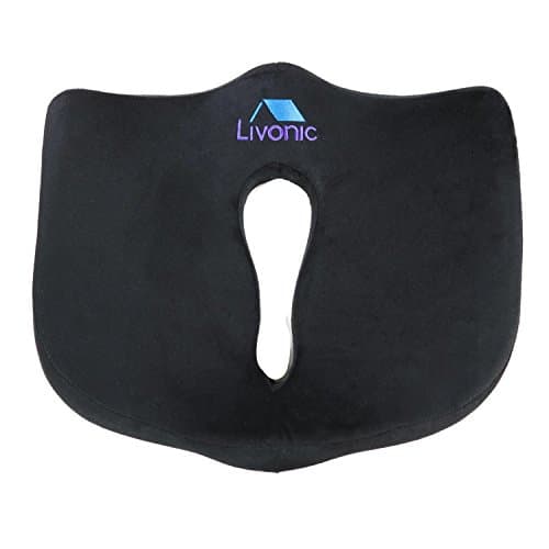 Livonic Coccyx Support Cushion- High Quality Memory Foam Cushion – Removable Cover - Helps Reduce Backpain and Relieve Tension- Designer Black