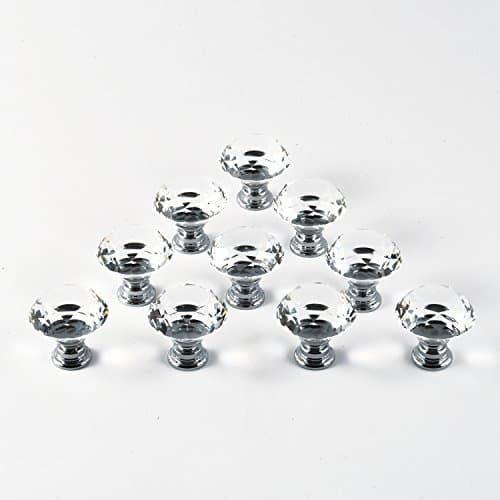 iQualite 10pcs 30mm Glass Clear Cabinet Knob Drawer Pull Handle Kitchen Door Wardrobe Hardware Used for Cabinet, Drawer, Chest, Bin, Dresser, Cupboard, Etc Crystal