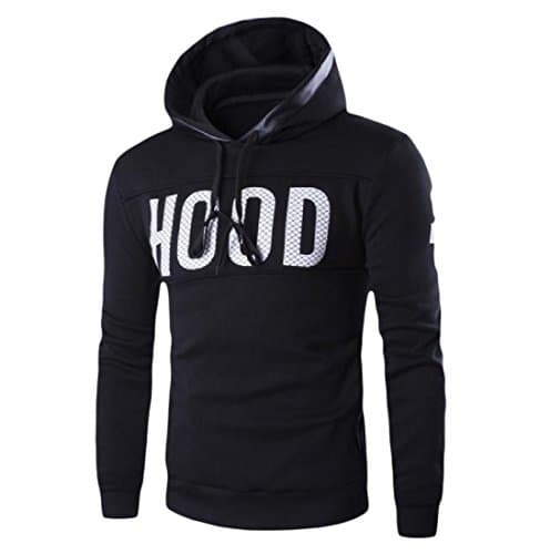 Nicelly Men Slim Fitted Floral Printed Wild Hoodies Sweater Pullover Black 2XL