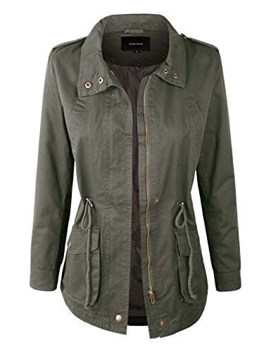 Makeitmint Women's Zip Up Military Anorak Jacket with Pockets