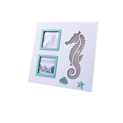 Art Designed Beach Style Decor Wall-Hanging Wood Lighting Frame, White Seahorse