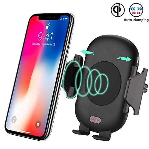 HagieNu Fast Wireless Car Charger Holder with Automatic Infrared Sensor, Auto-clamping Air Vent Cell Phone Mount for Samsung Galaxy S9/S9 Plus Note 8,Note 9 Phone 8 8 Plus & Qi Enabled Devices (Black)