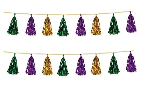 Beistle Beistle , 2 Piece Metallic Tassel Garlands, 9.75" x 8', 9.75" x 8', Green/Gold/Purple
