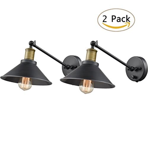 Dazhuan Modern Farmhouse Black Swing Arm Wall Light Set of 2 with On/Off Switch Knob and Outlet Cord Wall Sconce Lighting, 2-Pack, Without Plugs