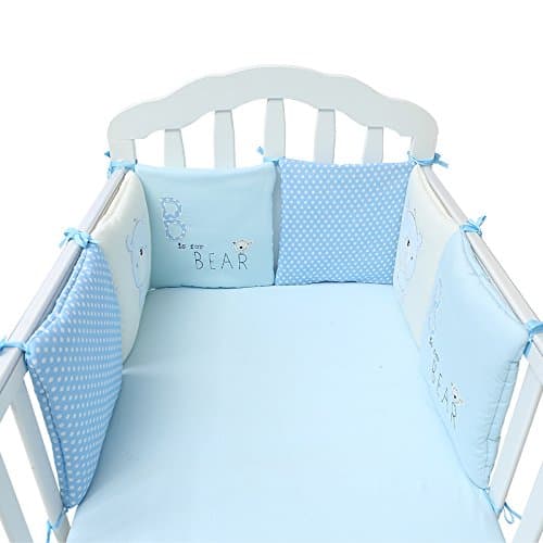 Crib Bumper Cotton Baby Crib Padding Bumper Cradle Protector 6 Pcs Set(Blue Bear)