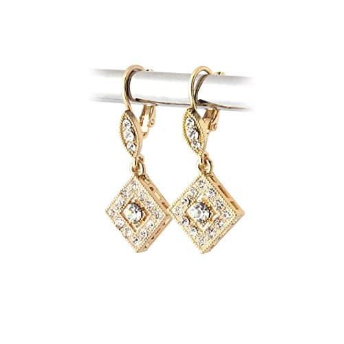 Golden Austrian Crystal Leverback Earrings